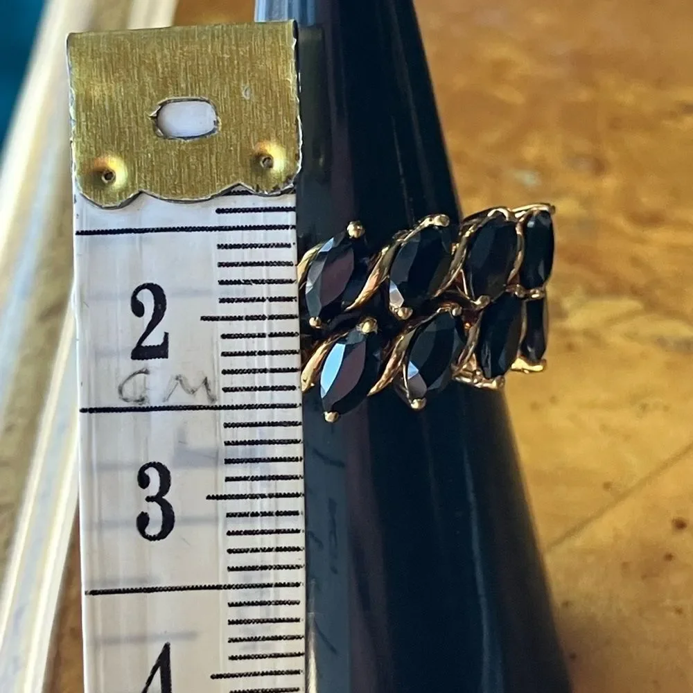 Natural Black Spinel Sterling Silver Stackable Ring Set Size 6